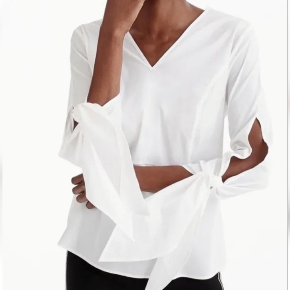 Universal Standard x J. Crew Tie Sleeve Poplin Top